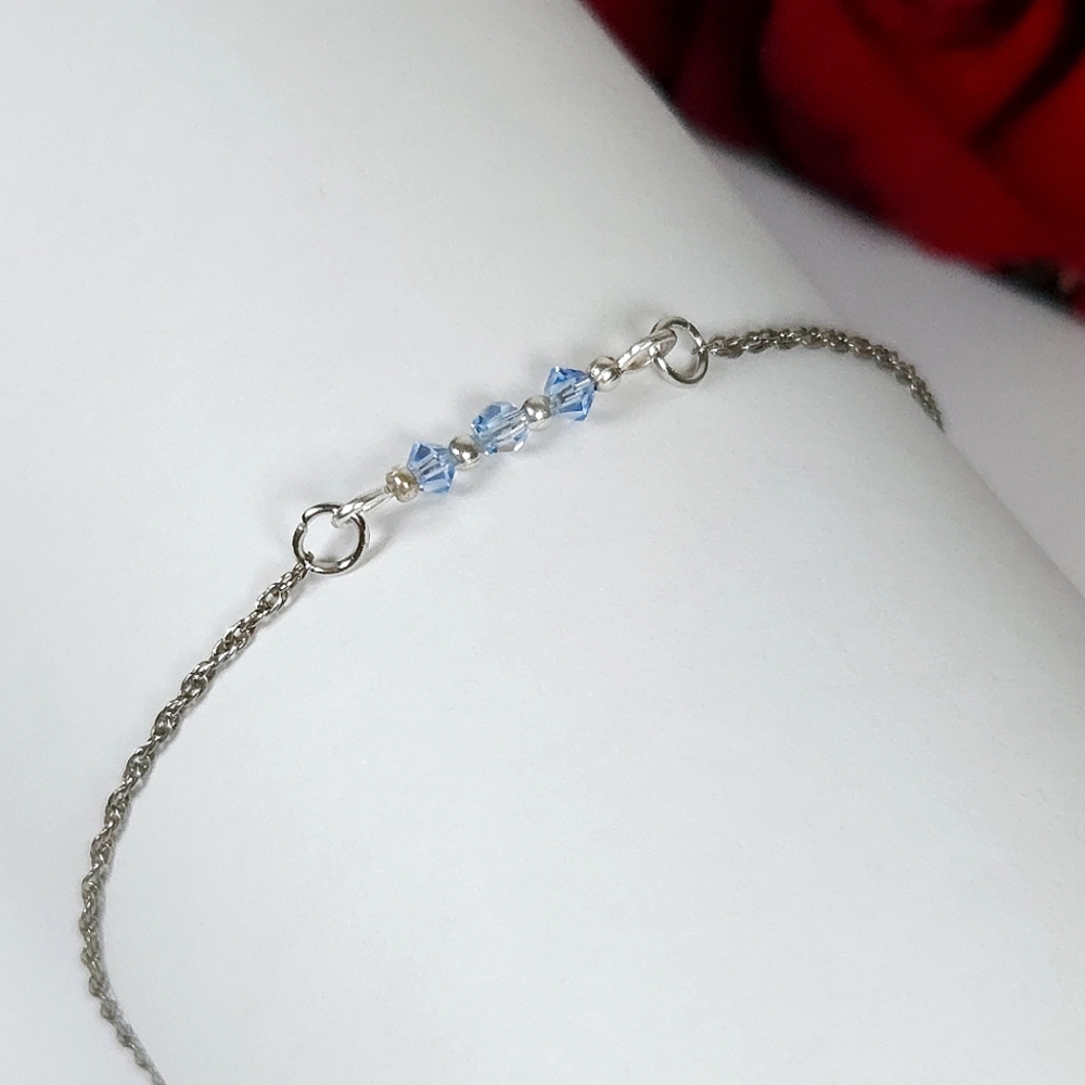 Handmade Dainty Blue Crystal Bar Silver Bracelet Dainty Crystal Chain Bracelet